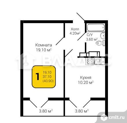 1-комнатная квартира 37 кв.м. Фото 13.