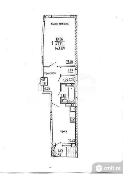 1-комнатная квартира 42,2 кв.м. Фото 16.
