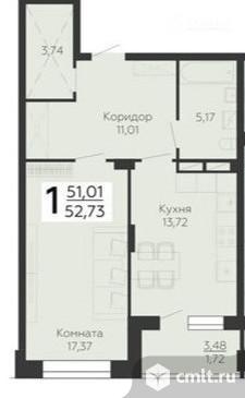 1-комнатная квартира 52,73 кв.м. Фото 1.