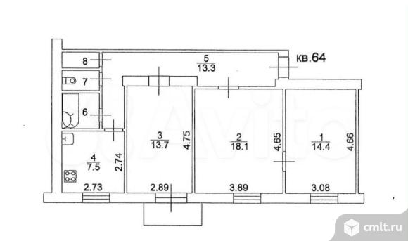 3-комнатная квартира 73 кв.м. Фото 6.