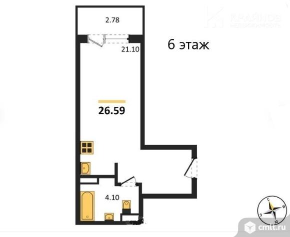 1-комнатная квартира 26,59 кв.м. Фото 1.