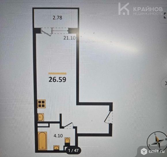 1-комнатная квартира 26,59 кв.м. Фото 1.