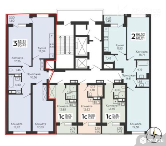 3-комнатная квартира 85,41 кв.м. Фото 6.