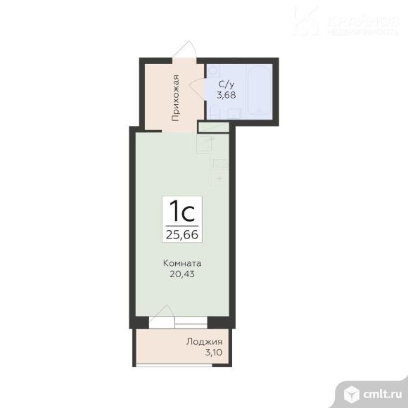 1-комнатная квартира 25,66 кв.м. Фото 1.