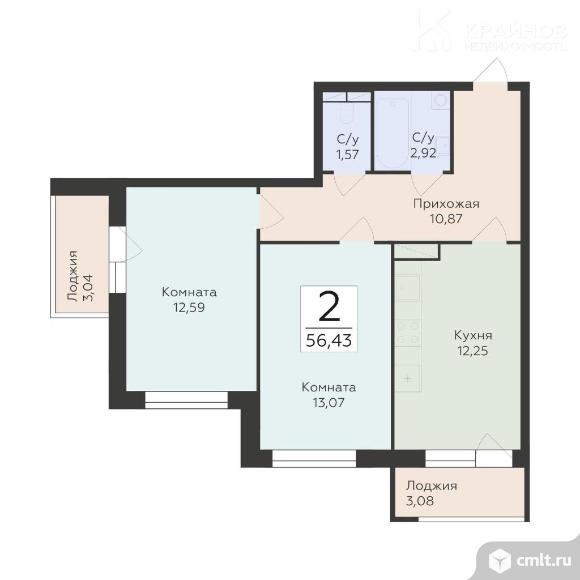 2-комнатная квартира 56,43 кв.м. Фото 1.