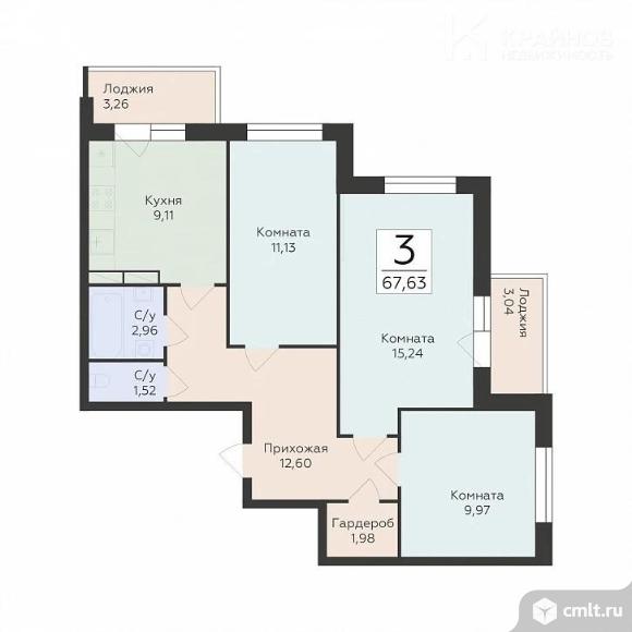 3-комнатная квартира 67,63 кв.м. Фото 1.