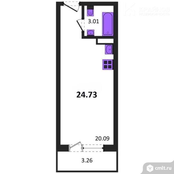 1-комнатная квартира 24,73 кв.м. Фото 1.