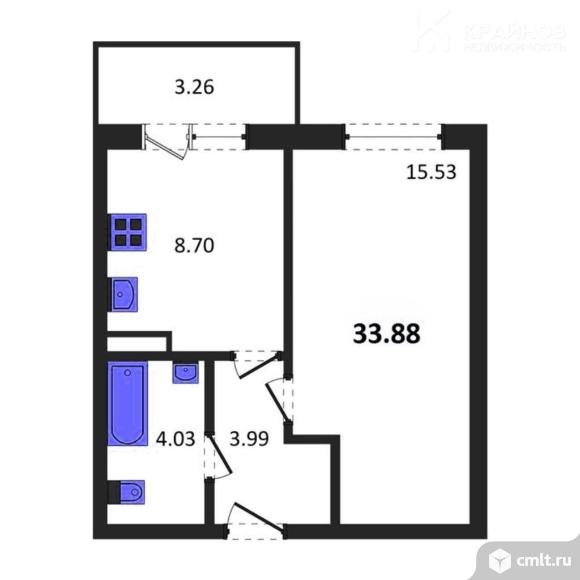 1-комнатная квартира 33,88 кв.м. Фото 1.