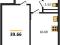 1-комнатная квартира 39,66 кв.м. Фото 1.
