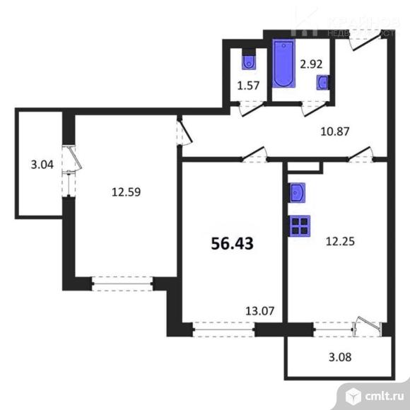 2-комнатная квартира 56,43 кв.м. Фото 1.