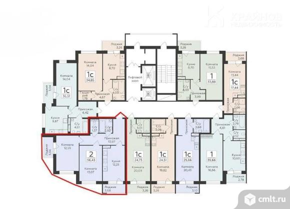 2-комнатная квартира 56,43 кв.м. Фото 16.