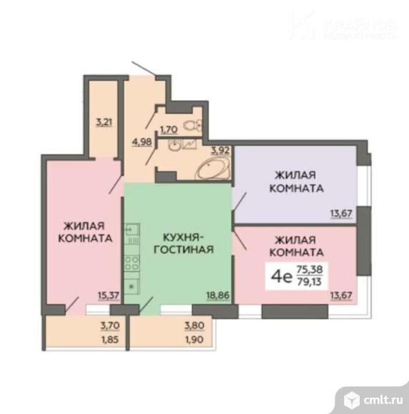 3-комнатная квартира 79,6 кв.м. Фото 1.