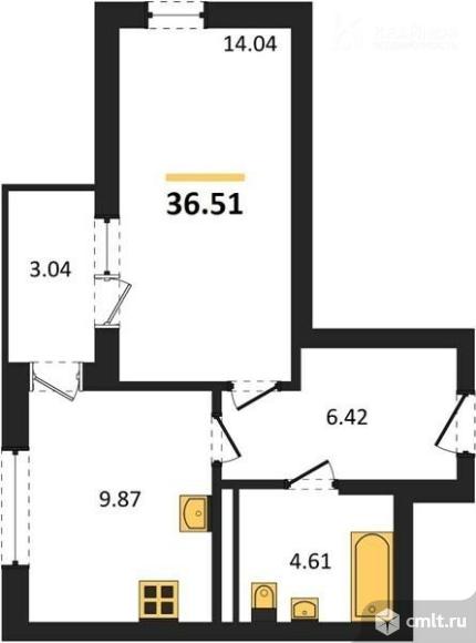 1-комнатная квартира 36,51 кв.м. Фото 1.