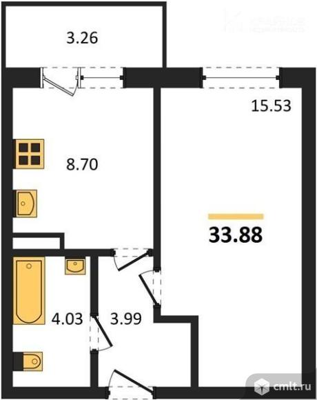 1-комнатная квартира 33,88 кв.м. Фото 1.