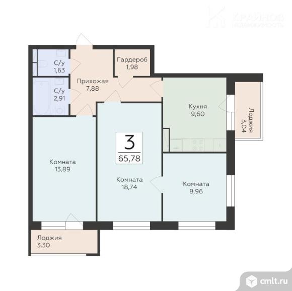 3-комнатная квартира 65,78 кв.м. Фото 1.