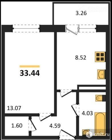 1-комнатная квартира 33,44 кв.м. Фото 1.