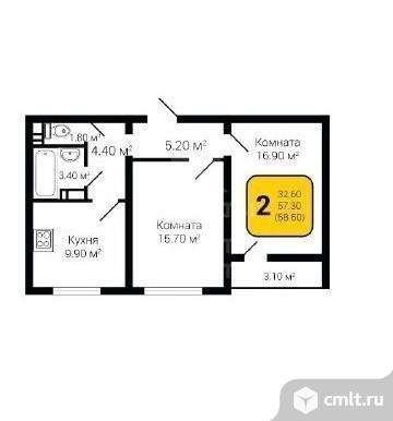 2-комнатная квартира 57,3 кв.м. Фото 1.