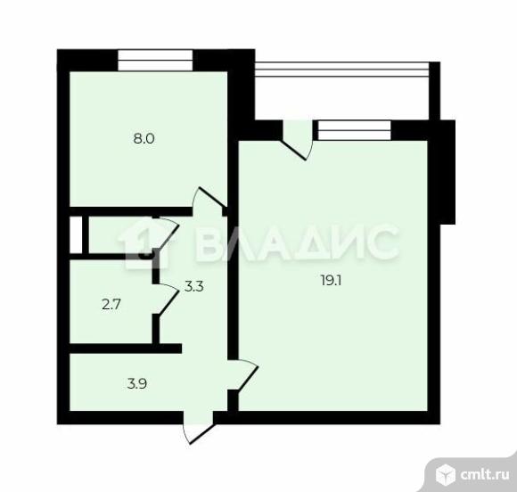 1-комнатная квартира 38,1 кв.м. Фото 1.