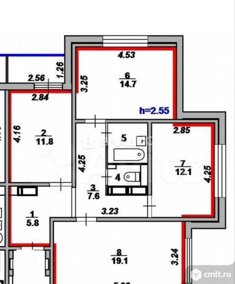 3-комнатная квартира 77 кв.м. Фото 1.