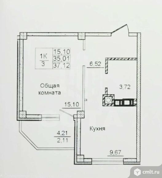 1-комнатная квартира 35,5 кв.м. Фото 5.