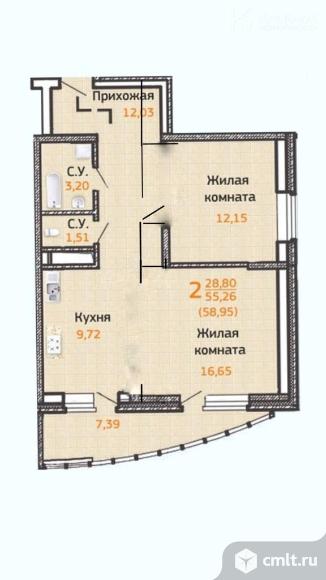 2-комнатная квартира 56,5 кв.м. Фото 1.