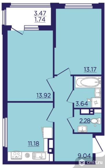 2-комнатная квартира 54,97 кв.м. Фото 1.