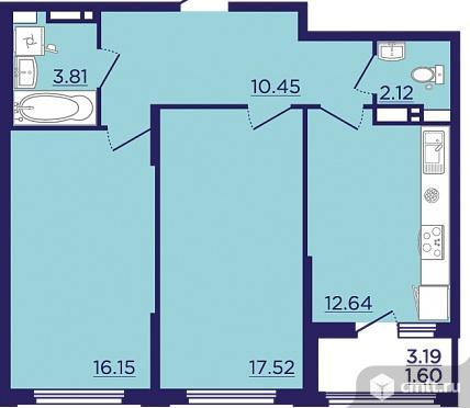 2-комнатная квартира 64,29 кв.м. Фото 1.