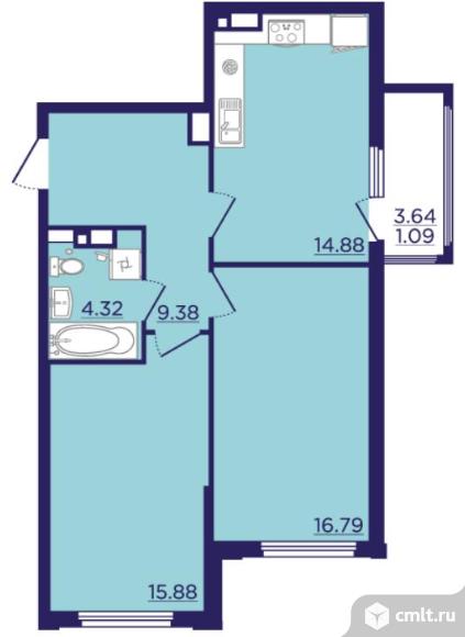 2-комнатная квартира 62,34 кв.м. Фото 1.