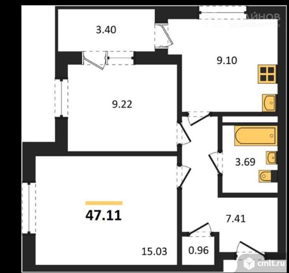 2-комнатная квартира 47,11 кв.м. Фото 1.
