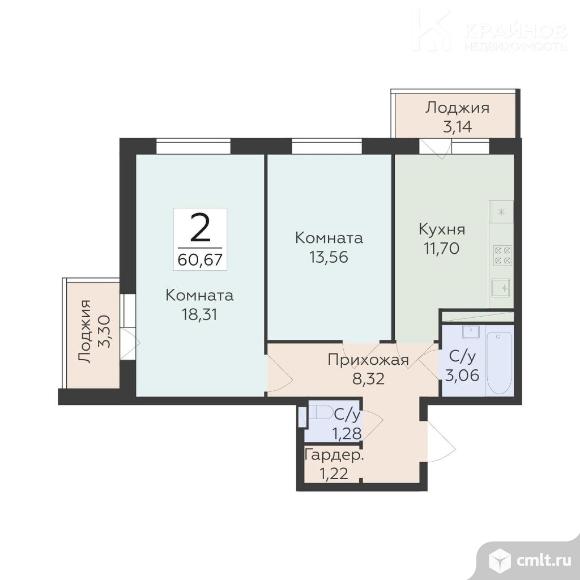 2-комнатная квартира 60,4 кв.м. Фото 1.