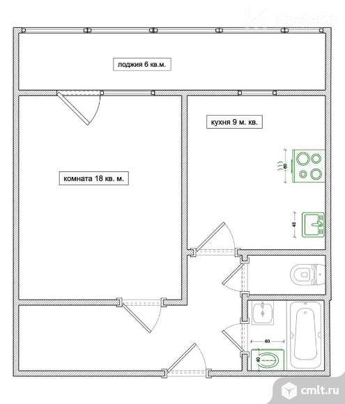 1-комнатная квартира 37 кв.м. Фото 1.