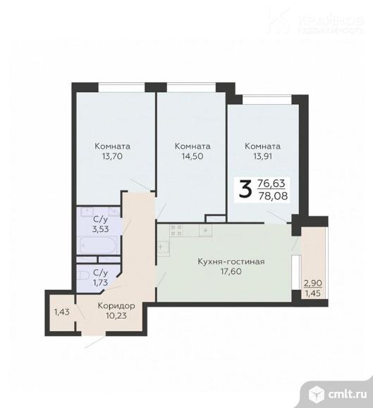 3-комнатная квартира 78,08 кв.м. Фото 1.