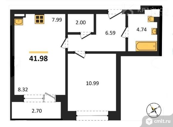 1-комнатная квартира 41,98 кв.м. Фото 1.
