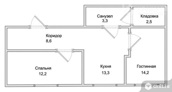 2-комнатная квартира 54,1 кв.м. Фото 1.