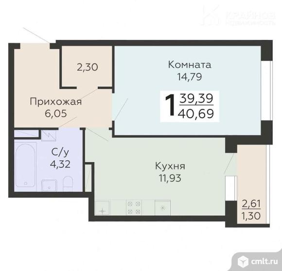 1-комнатная квартира 41 кв.м. Фото 1.