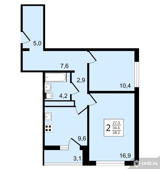 2-комнатная квартира 58,2 кв.м. Фото 1.