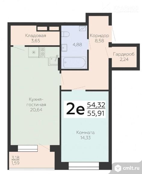 2-комнатная квартира 56 кв.м. Фото 1.