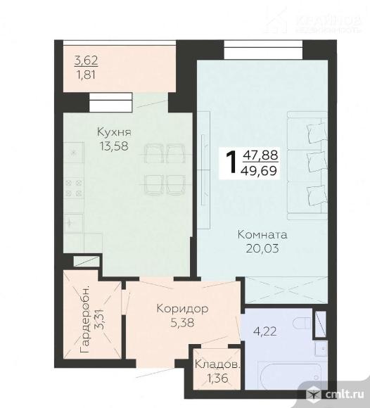 1-комнатная квартира 50 кв.м. Фото 1.