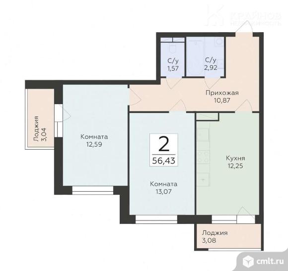 2-комнатная квартира 57 кв.м. Фото 1.