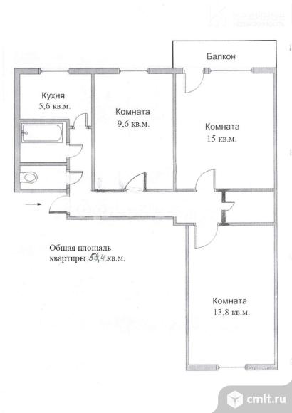 3-комнатная квартира 58,4 кв.м. Фото 1.