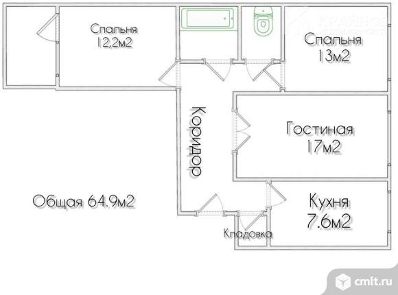 3-комнатная квартира 64,9 кв.м. Фото 1.
