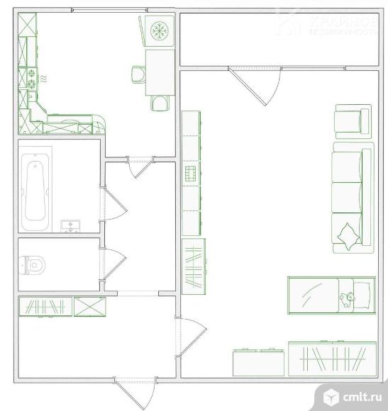 1-комнатная квартира 37,8 кв.м. Фото 1.