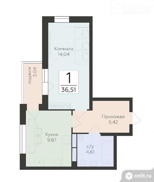 1-комнатная квартира 36,5 кв.м. Фото 1.