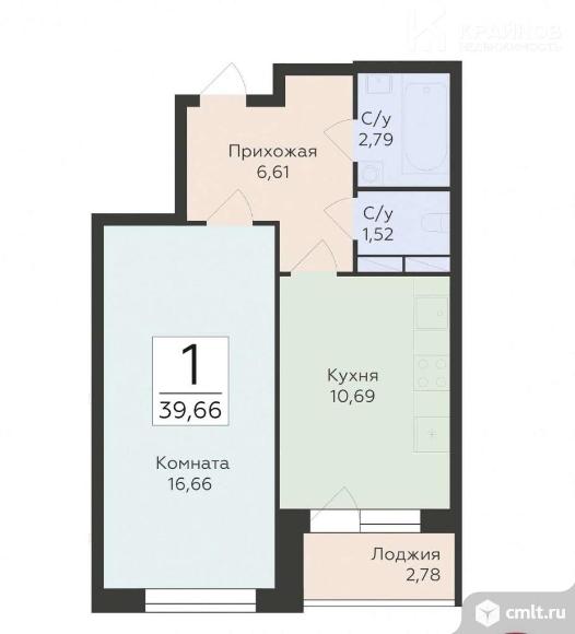 1-комнатная квартира 40 кв.м. Фото 1.