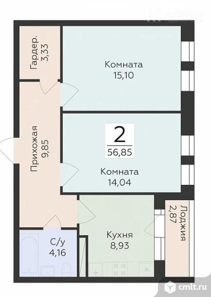 2-комнатная квартира 56,85 кв.м. Фото 1.