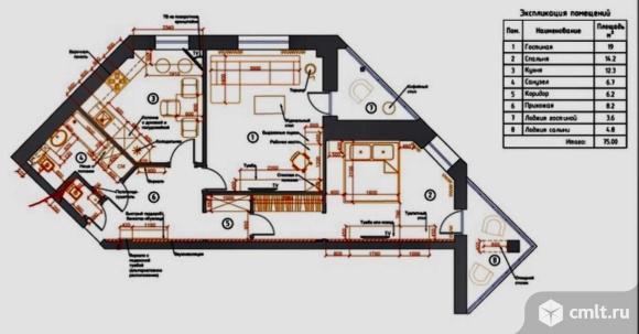 2-комнатная квартира 75 кв.м. Фото 18.