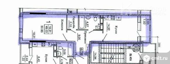 1-комнатная квартира 50,83 кв.м. Фото 1.