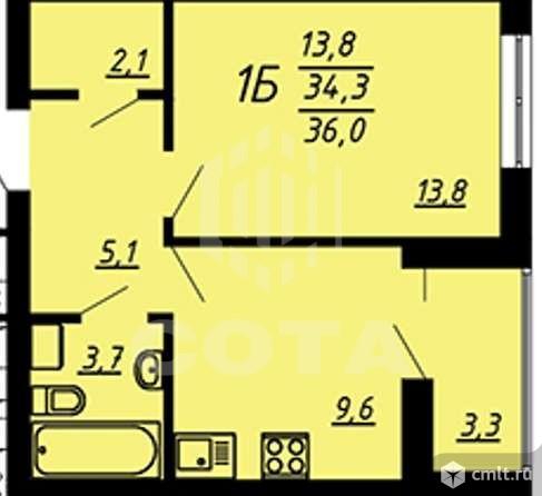 1-комнатная квартира 34,3 кв.м. Фото 16.