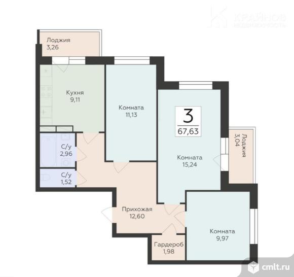 3-комнатная квартира 67,63 кв.м. Фото 1.