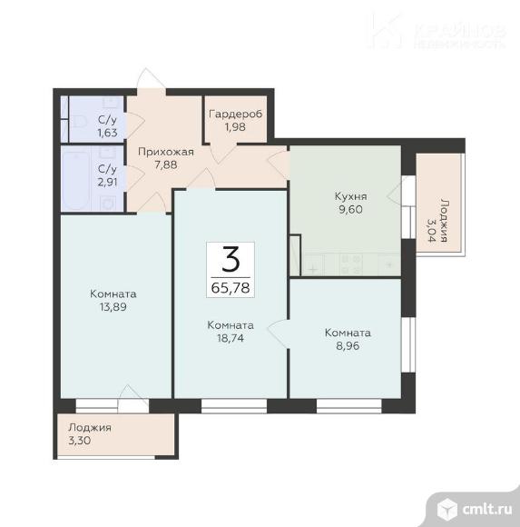 3-комнатная квартира 65,78 кв.м. Фото 1.